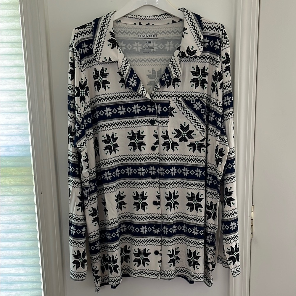 Blue and white Long Sleeve Pajama Shirt